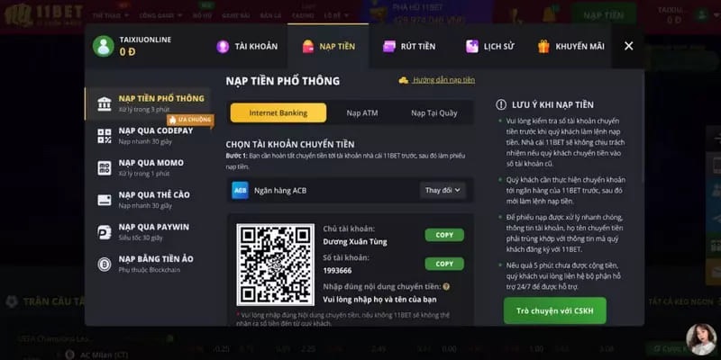 Các bước hướng dẫn nạp tiền 11Bet an toàn